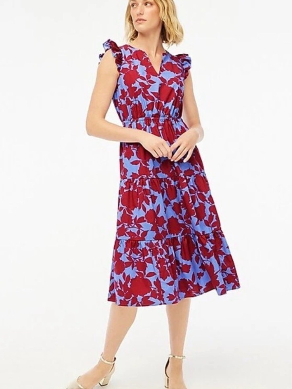 EUC J.Crew Ruffle-Sleeve Tiered Midi Dress - Fall 2024 Size 6 - Picture 3 of 10